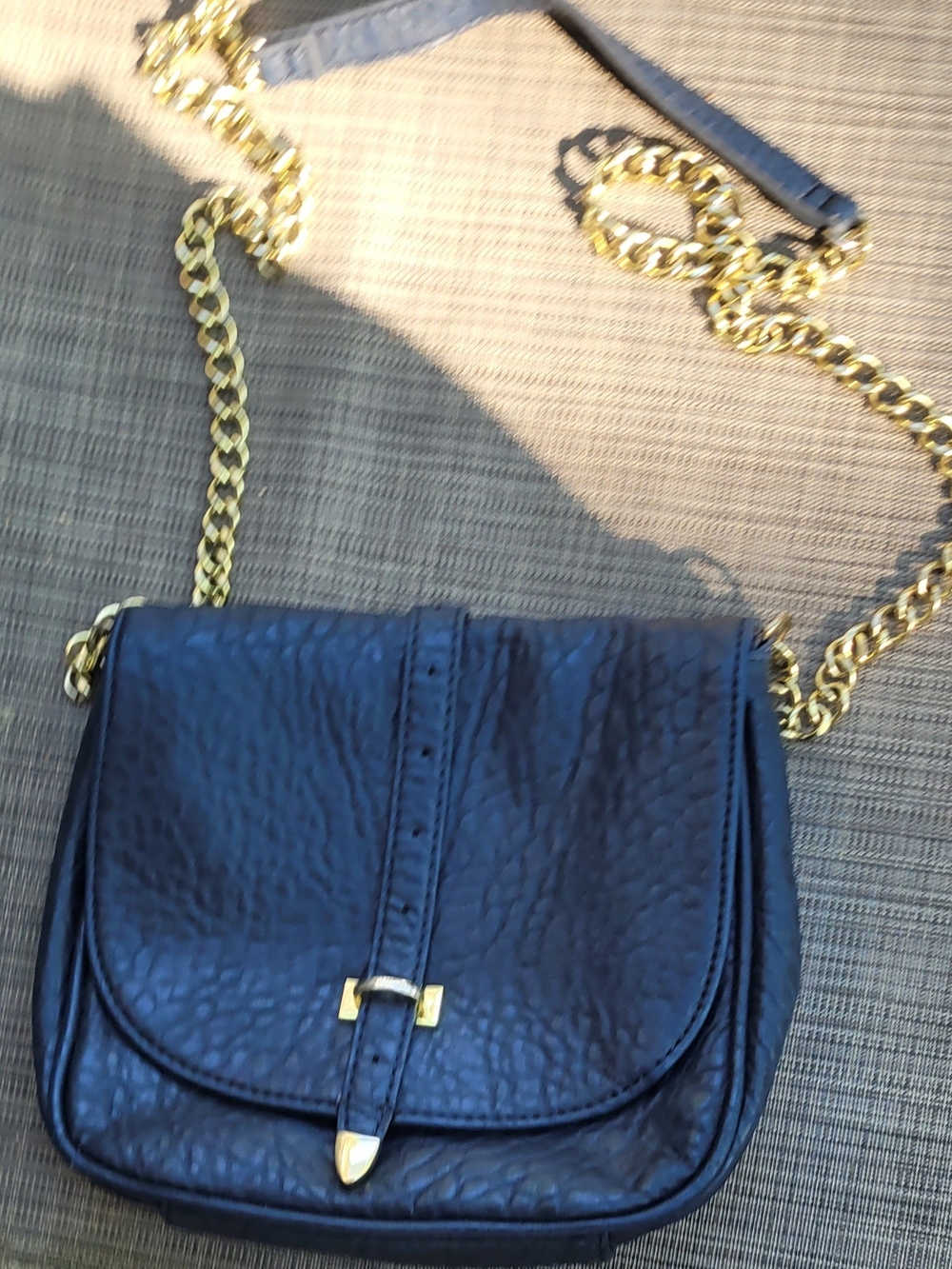 Women's LP Blue Leather Crossbody Bag with Gold Chain Strap